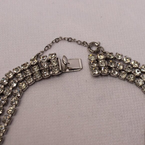 Tri-Strand Vintage Crystal Rhinestone Choker Necklace in Silver - Picture 9 of 14